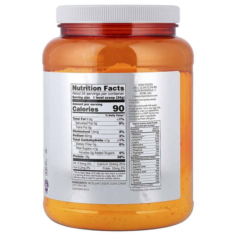 NOW Foods, Спорт, мицеллярный казеин, быстрорастворимый, натуральный продукт без ароматизаторов, 816 г (1,8 фунта)