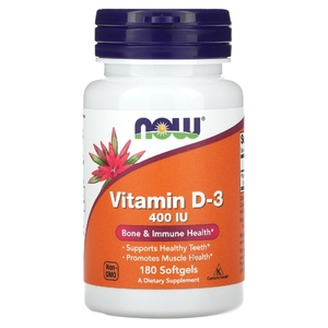 NOW Foods, витамин D3, 400 МЕ, 180 капсул