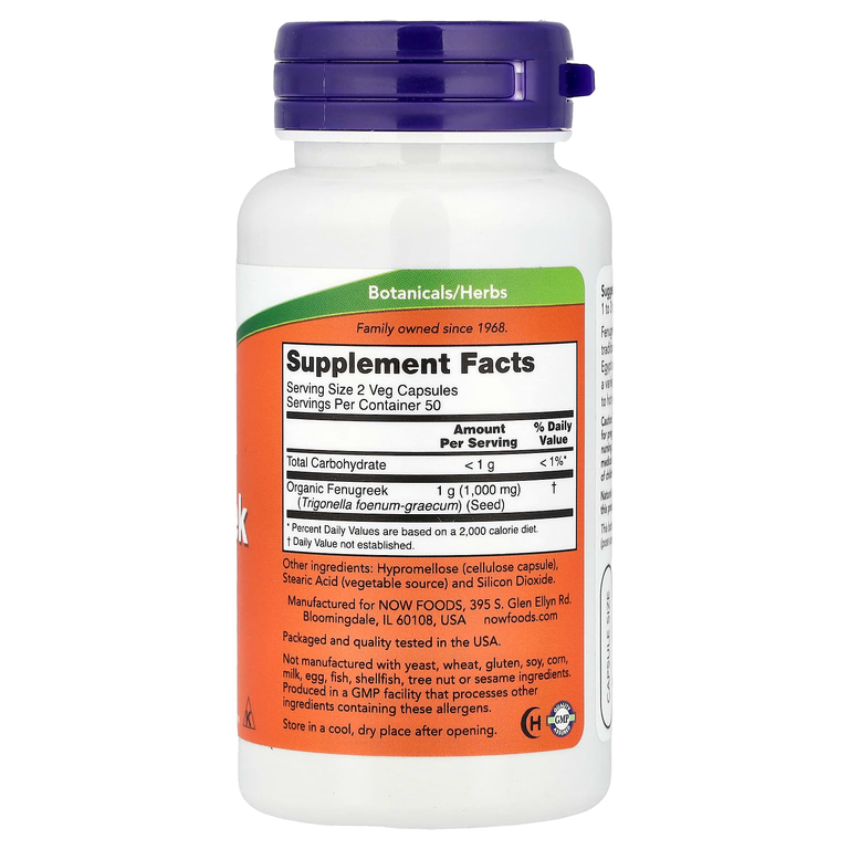 NOW Foods, пажитник, 500 мг, 100 растительных капсул