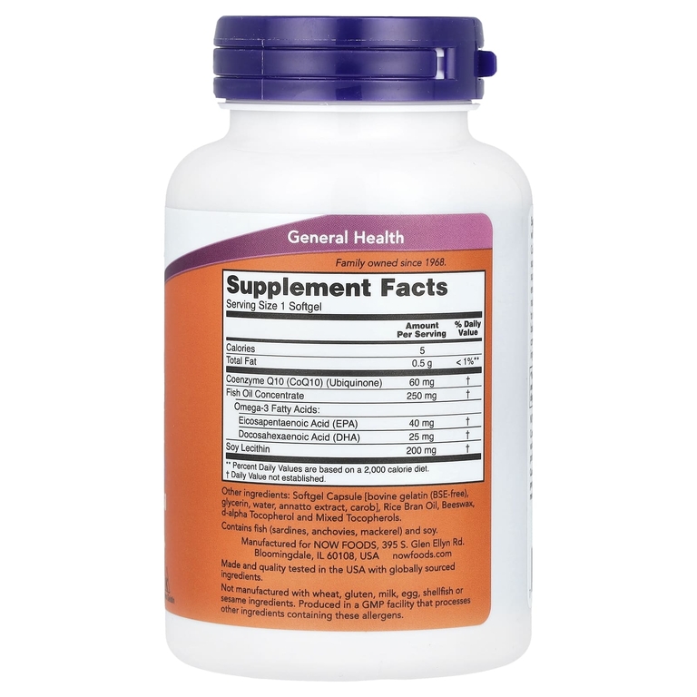NOW Foods, коэнзим Q10 с рыбьим жиром с омега-3, 120 капсул