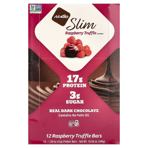 NuGo Nutrition, Slim®, протеиновые батончики, малина и трюфель, 12 батончиков по 45 г (1,59 унции)