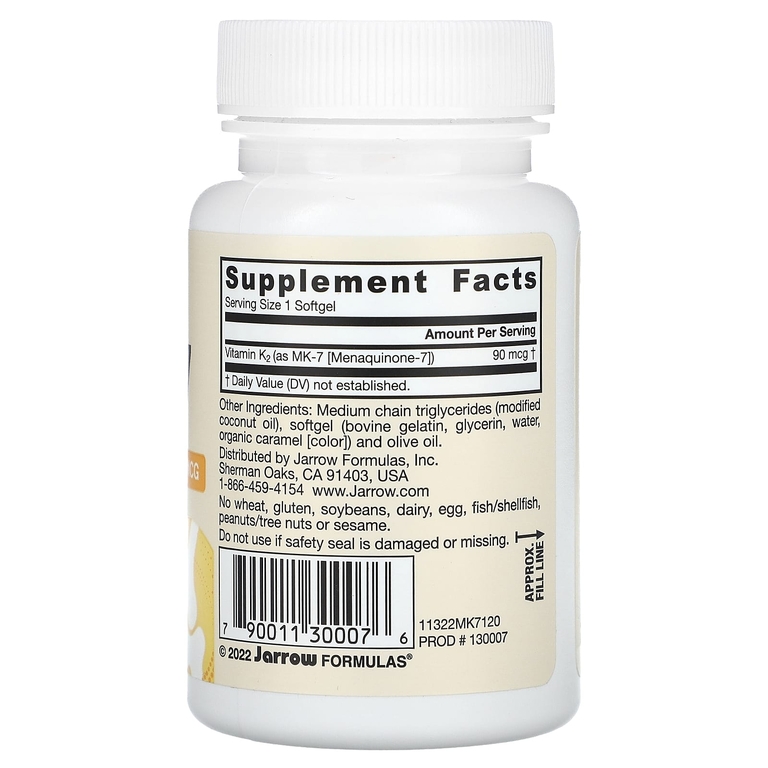 Jarrow Formulas, витамин K2 в форме MK-7, 90 мкг, 120 желатиновых капсул