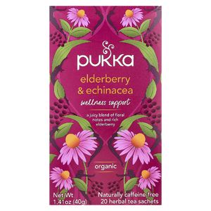 Pukka Herbs, Органический травяной чай, бузина и эхинацея, без кофеина, 20 пакетиков, 40 г (1,41 унции)