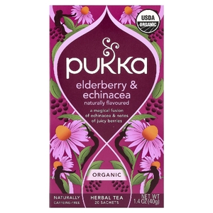 Pukka Herbs, Органический травяной чай, бузина и эхинацея, без кофеина, 20 пакетиков, 40 г (1,41 унции)