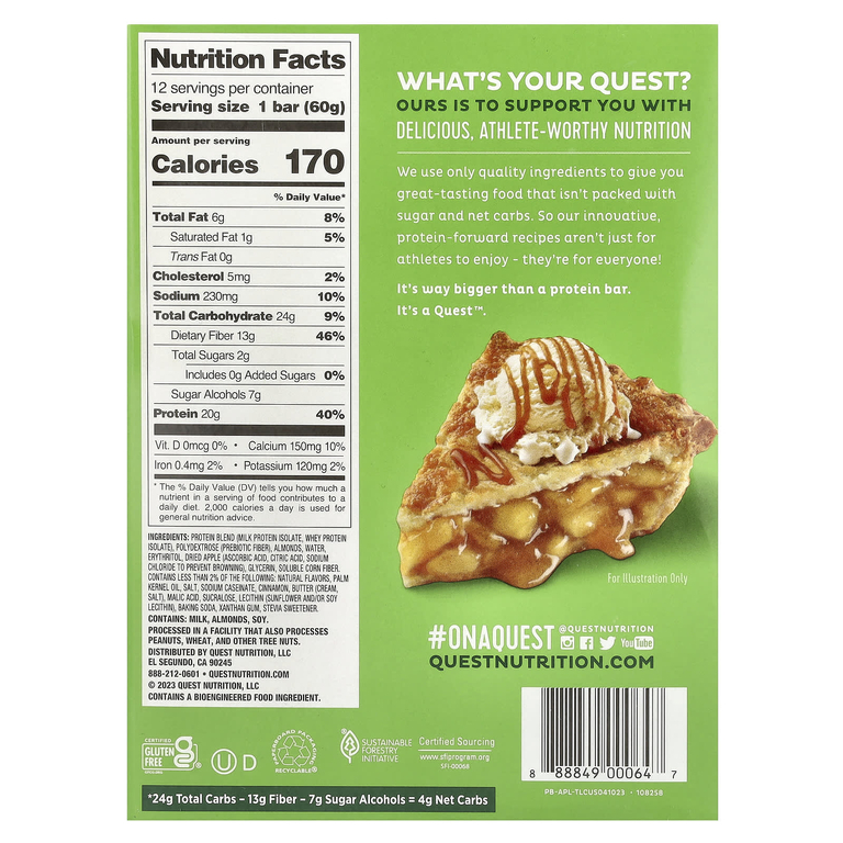 Quest Nutrition, протеиновый батончик, яблочный пирог, 12 батончиков, 60 г (2,12 унции) каждый