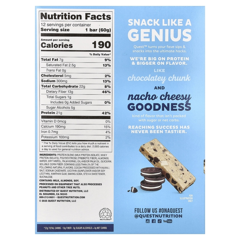 Quest Nutrition, протеиновый батончик, со вкусом печенья и сливок, 12 батончиков, 60 г (2,12 унции) каждый