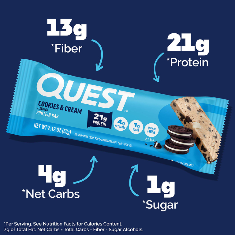 Quest Nutrition, протеиновый батончик, со вкусом печенья и сливок, 12 батончиков, 60 г (2,12 унции) каждый