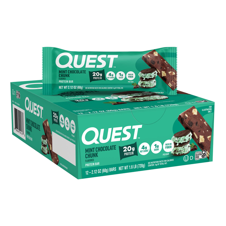 Quest Nutrition, протеиновый батончик, с кусочками мятного шоколада, 12 батончиков по 60 г (2,12 унции)