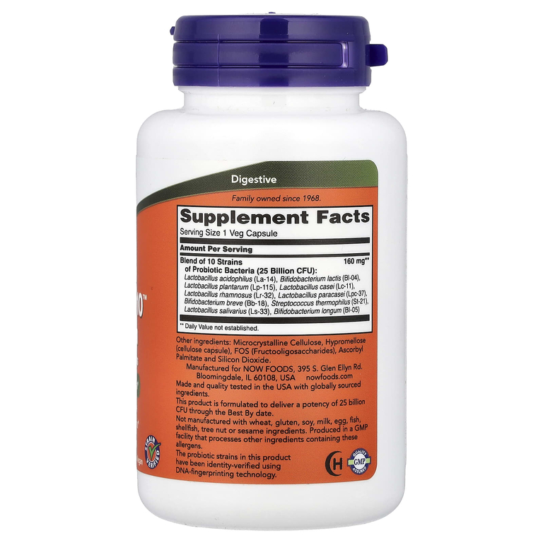 NOW Foods, 10 штаммов пробиотиков, 100 растительных капсул