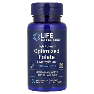 Life Extension, оптимизированный фолат, высокоэффективный, 8500 мкг DFE, 30 вегетарианских таблеток