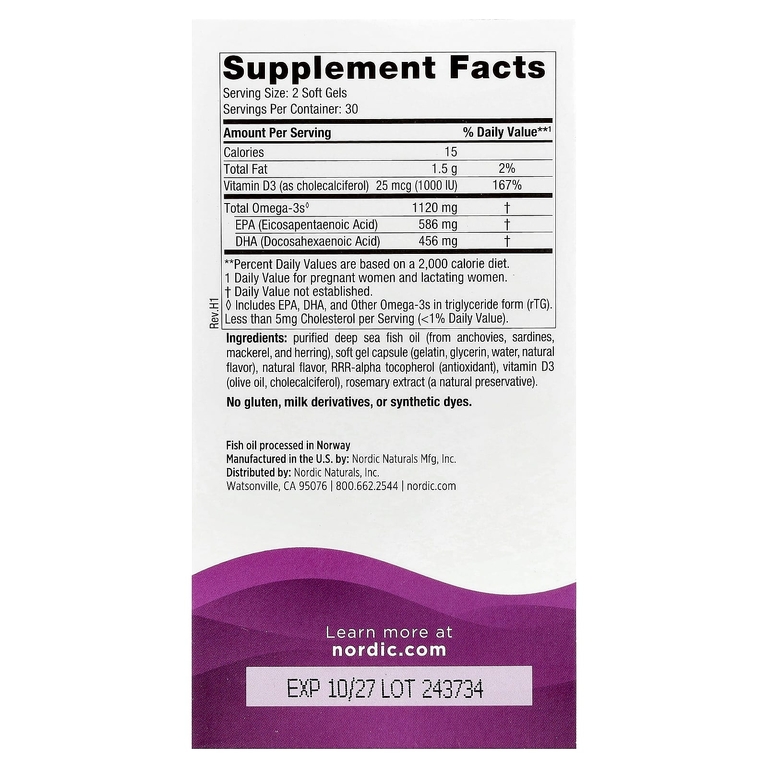 Nordic Naturals, омега-3 для применения в послеродовой период, со вкусом лимона, 60 капсул