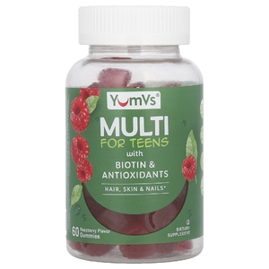 YumVs, Мультивитамины для подростков с биотином и антиоксидантами, малина, 60 жевательных таблеток