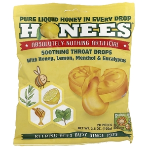 Honees, леденцы от кашля с медом, лимоном, ментолом и эвкалиптом, 20 больших леденцов, 100 г (3,5 унции)