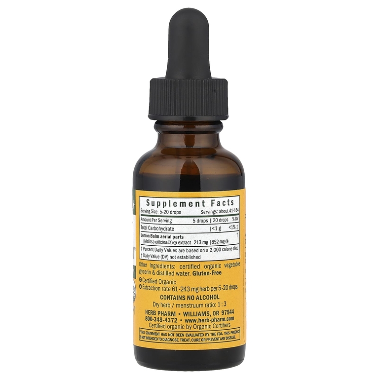 Herb Pharm, успокаивающая мелисса для детей, без спирта, 30 мл (213 мг в 1 порции)