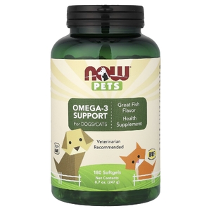 NOW Foods, омега-3 для собак и кошек, рыбный вкус, 180 желатиновых капсул, 252 г (8,9 унции)