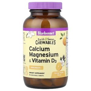 Bluebonnet Nutrition, жевательные таблетки, кальций, магний и витамин D3, со вкусом апельсина и ванили, 90 жевательных таблеток