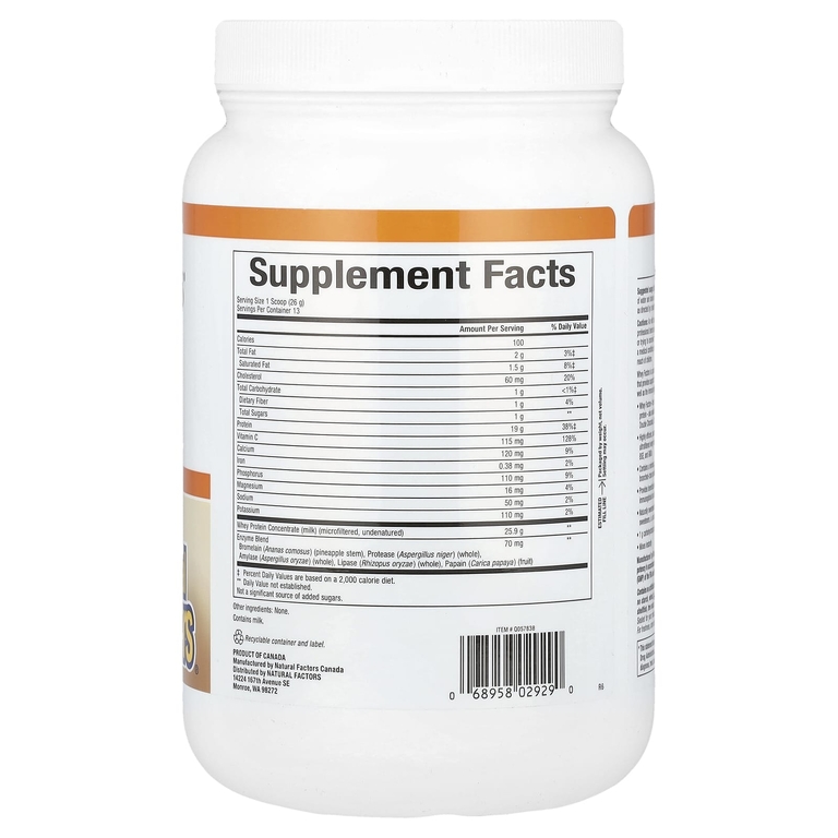 Natural Factors, 100% натуральный сывороточный белок, без ароматизаторов, 12 унций (340 г)