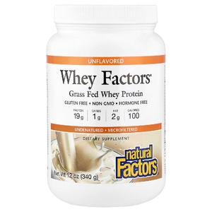 Natural Factors, 100% натуральный сывороточный белок, без ароматизаторов, 12 унций (340 г)