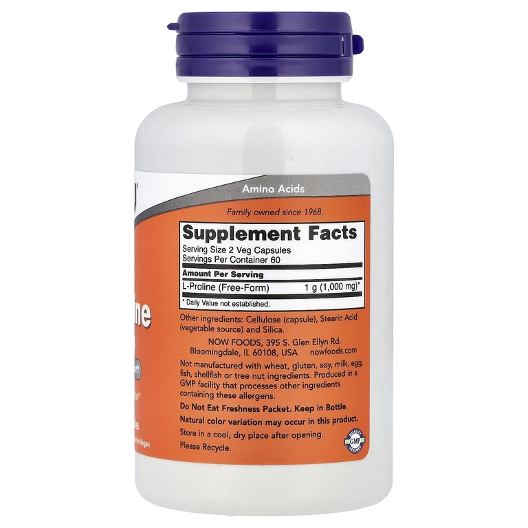 NOW Foods, L-пролин, 120 растительных капсул (0,5 г в 1 капсуле)