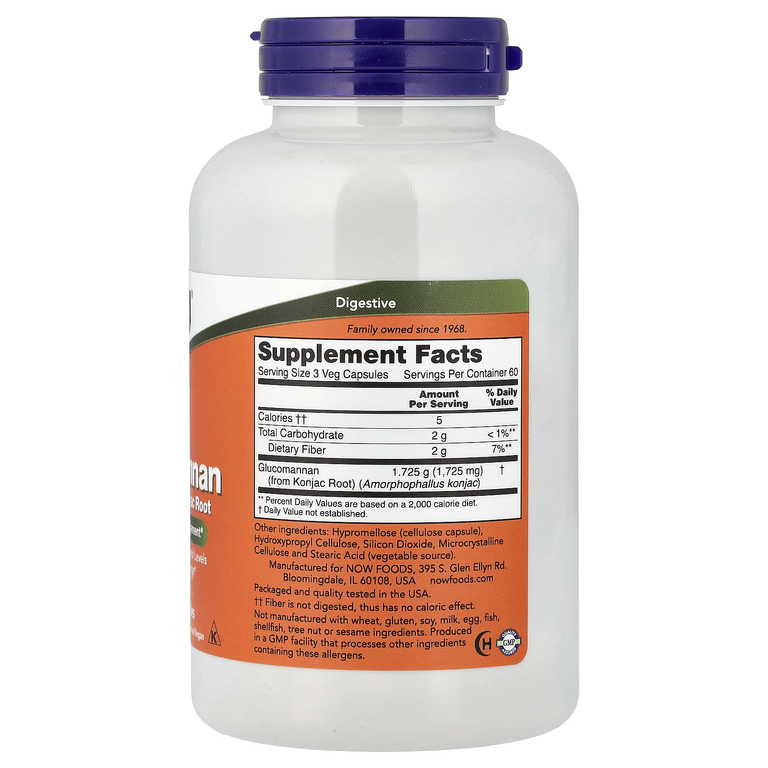 NOW Foods, глюкоманнан, 575 мг, 180 растительных капсул