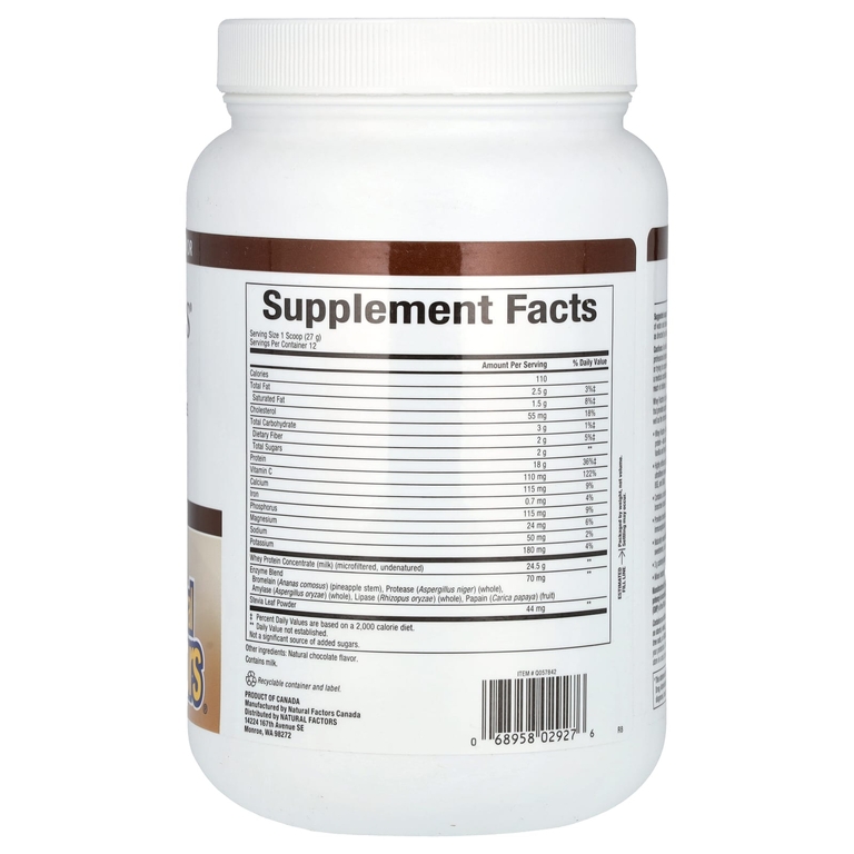 Natural Factors, сывороточный протеин травяного откорма, натуральный двойной шоколад, 340 г (12 унций)