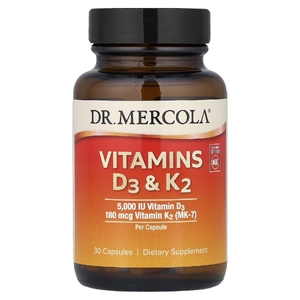 Dr. Mercola, витамины Д3 и К2, 30 капсул