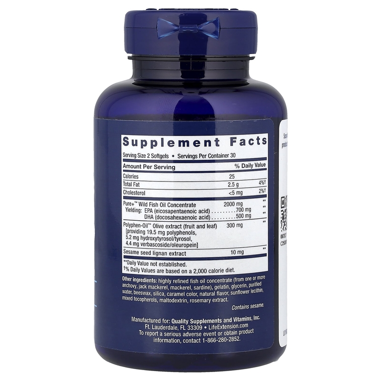 Life Extension, омега-3, 60 желатиновых капсул