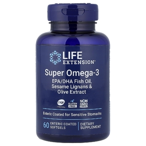 Life Extension, омега-3, рыбий жир с ЭПК и ДГК, лигнанами кунжута и экстрактом оливы, 60 капсул, покрытых кишечнорастворимой оболочкой