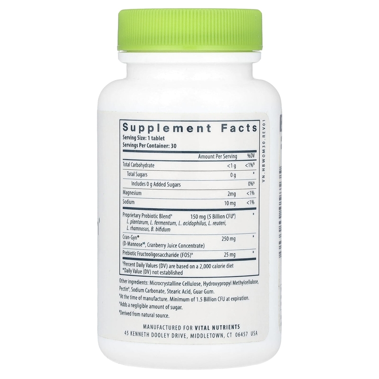 Vital Nutrients, пробиотики для женщин, 30 веганских таблеток