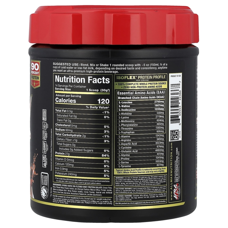 ALLMAX, чистый изолят сывороточного протеина, со вкусом шоколада, 425 г (0,9 фунта)