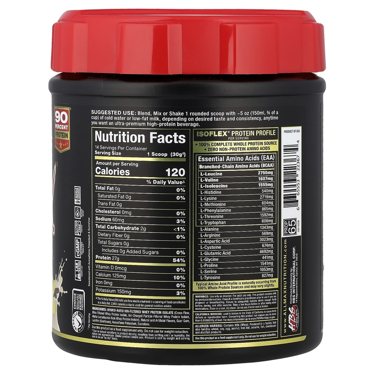 ALLMAX, чистый изолят сывороточного протеина, со вкусом ванили, 425 г (0,9 фунта)