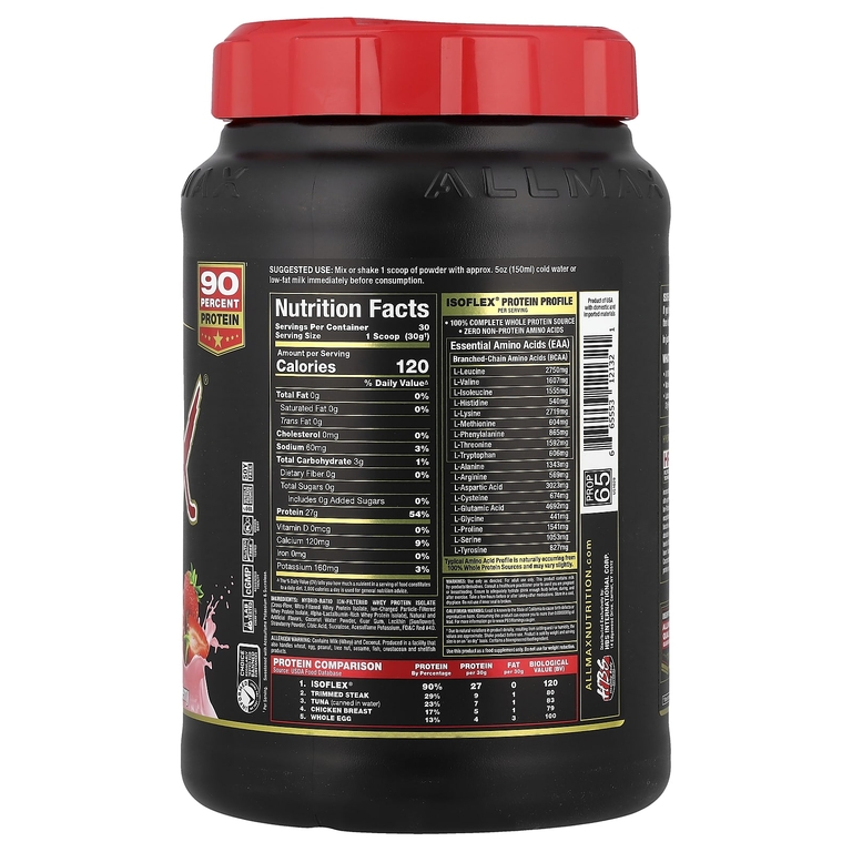 ALLMAX, чистый изолят сывороточного протеина, клубника, 907 г (2 фунта)