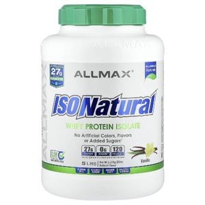 ALLMAX, чистый изолят сывороточного протеина, без искусственных красителей, ароматизаторов и добавленного сахара, со вкусом ванили, 2,27 кг (5 фунтов)