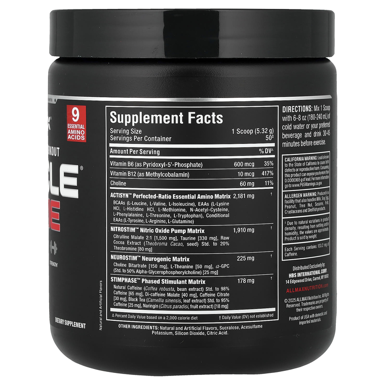 ALLMAX, предтренировочный комплекс, со вкусом белой малины, 266 г (9,4 унции)