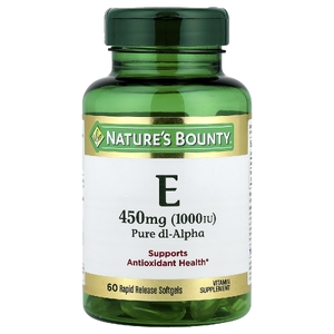 Nature's Bounty, витамин E, чистый Dl-альфа, 450 мг (1000 МЕ), 60 капсул с быстрым высвобождением