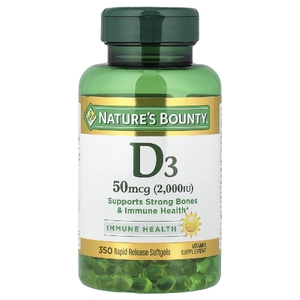 Nature's Bounty, витамин D3, 50 мкг (2000 МЕ), 350 капсул быстрого высвобождения