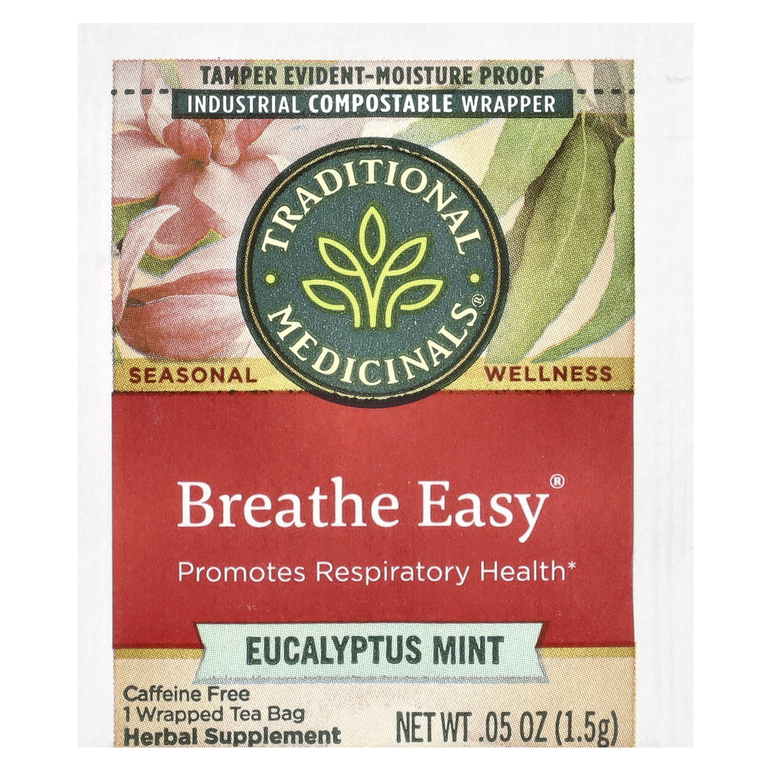 Traditional Medicinals, чай для здоровья дыхательных путей, эвкалипт и мята, без кофеина, 16 чайных пакетиков в упаковке, 24 г (0,85 унции)