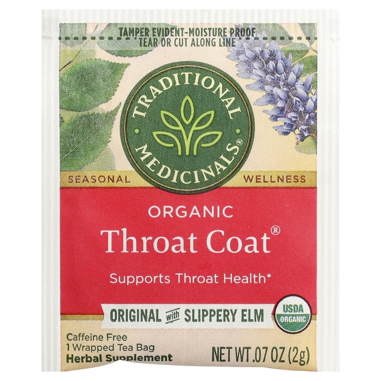 Traditional Medicinals, чай для здоровья горла со скользким вязом, без кофеина, 16 запеченных чайных пакетиков, 32 г (1,13 унции)