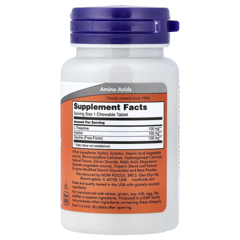 NOW Foods, жевательный L-теанин, с ягодным вкусом, 90 жевательных таблеток