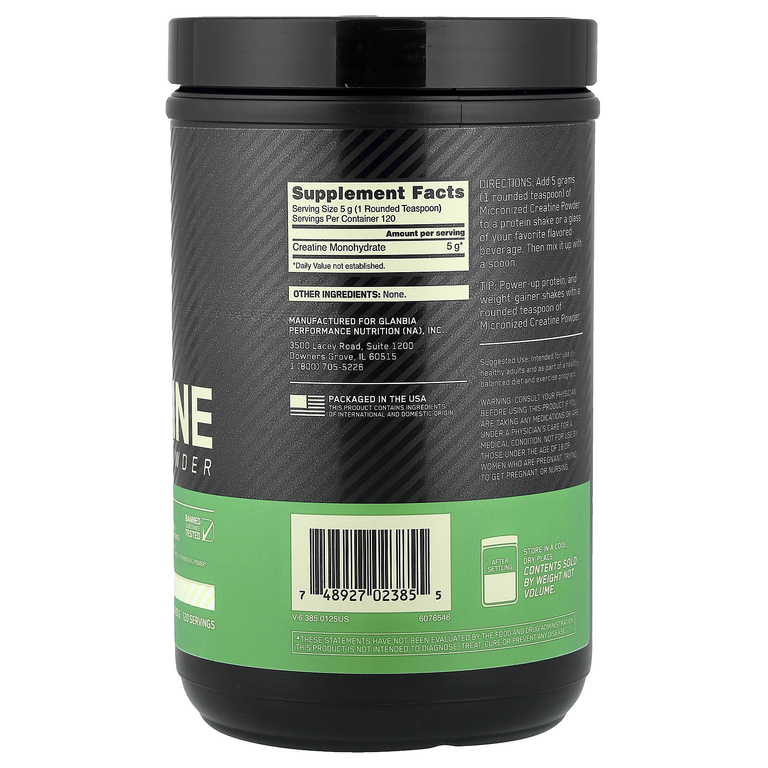 Optimum Nutrition, микронизированный порошок креатина, без добавок, 600 г