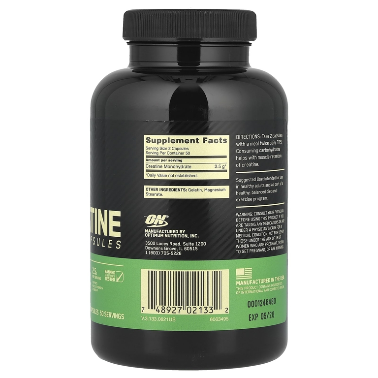 Optimum Nutrition, микронизированный креатин в капсулах, 100 капсул (1,25 г в 1 капсуле)