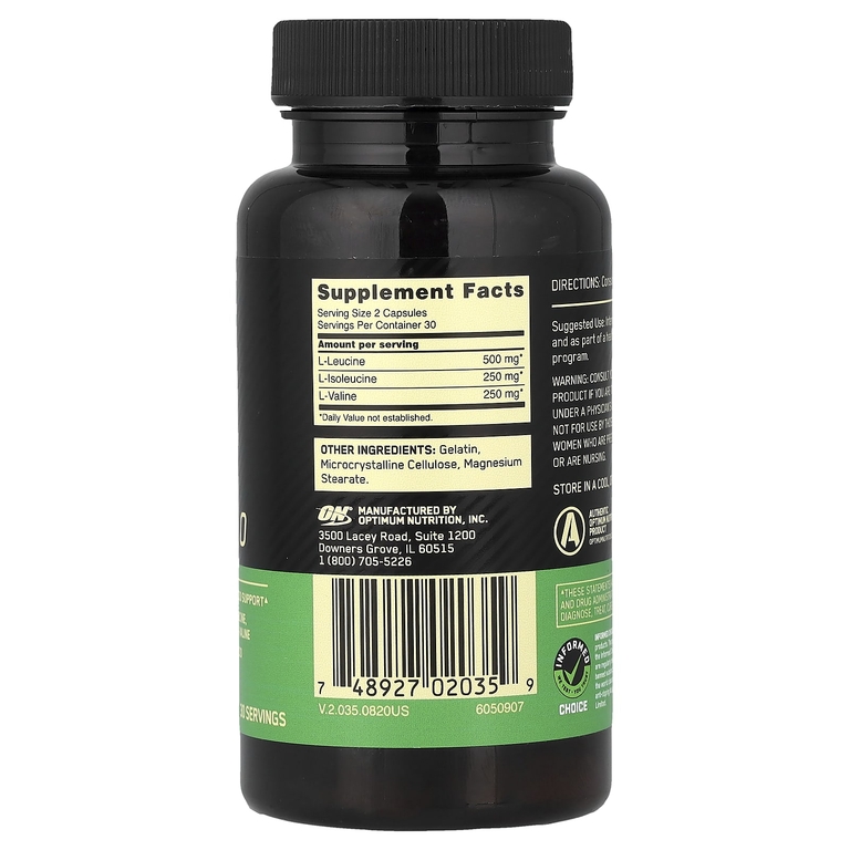 Optimum Nutrition, аминокислоты с разветвленной цепью, 60 капсул (500 мг в 1 капсуле)