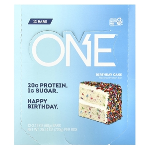 One Brands, протеиновые батончики, вкус «Именинный пирог», 12 шт. по 60 г (2,12 унции) каждый