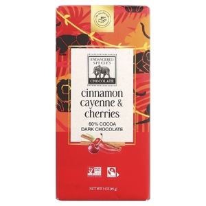 Endangered Species Chocolate, Плитка темного шоколада, корица, кайенский перец и вишня, 60% какао, 85 г (3 унции)