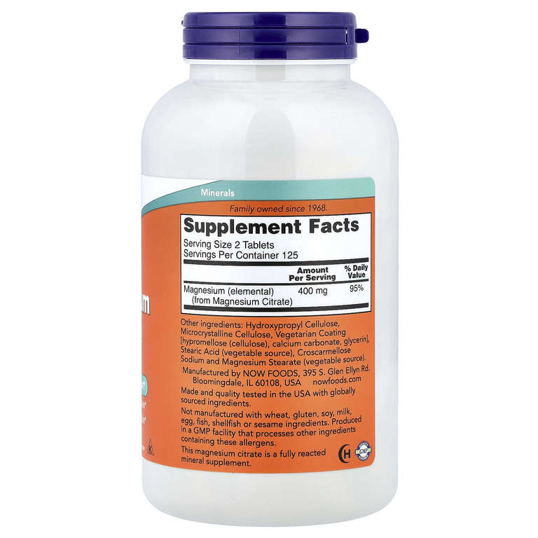 NOW Foods, цитрат магния, 200 мг, 250 капсул