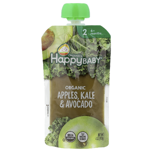 Happy Family Organics, органическое детское питание, для детей от 6 месяцев, яблоки, кудрявая капуста и авокадо, 113 г (4 унции)