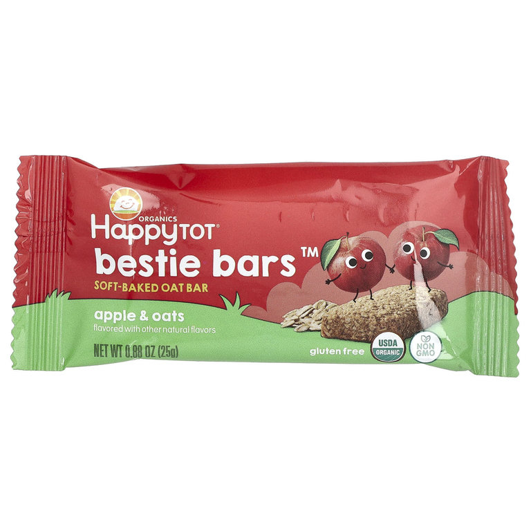 Happy Family Organics, овсяный батончик с клетчаткой и протеином, для детей от 2 лет, органические яблоки и шпинат, 5 батончиков по 25 г (0,88 унции)
