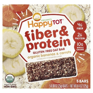 Happy Family Organics, овсяный батончик с клетчаткой и протеином, с органической морковью и бананом, 5 батончиков, 25 г (0,88 унции)