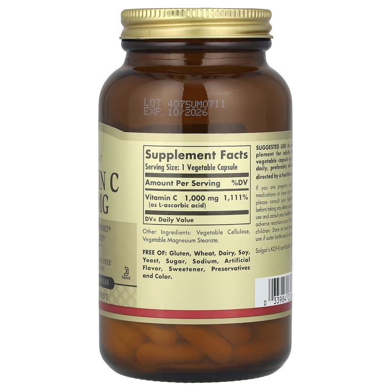 Solgar, витамин C, 1000 мг, 100 растительных капсул