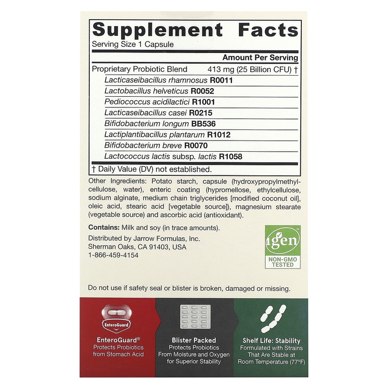 Jarrow Formulas, пробиотики, 25 млрд КОЕ, 60 растительных капсул